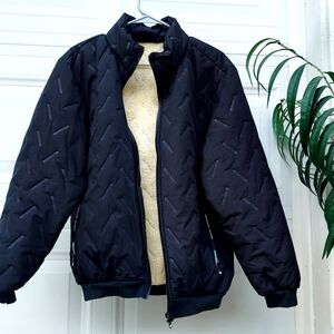 Men's Black Faux Fur Lined Quilted Bomber Jacket